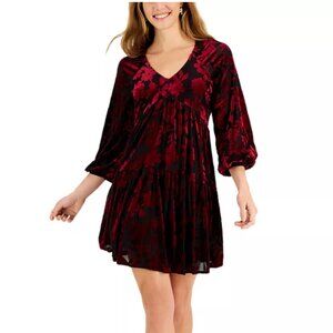 Taylor Burnout Velvet  Babydoll Dress Black Maroon Burgundy Size 6 Whimsigoth